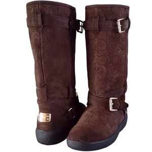 COACH Thelma Embossed Suede Midcalf Boots Brown Size 5.5